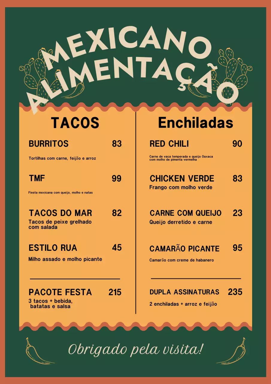 Cartaz de layout de menu mexicano retrô verde