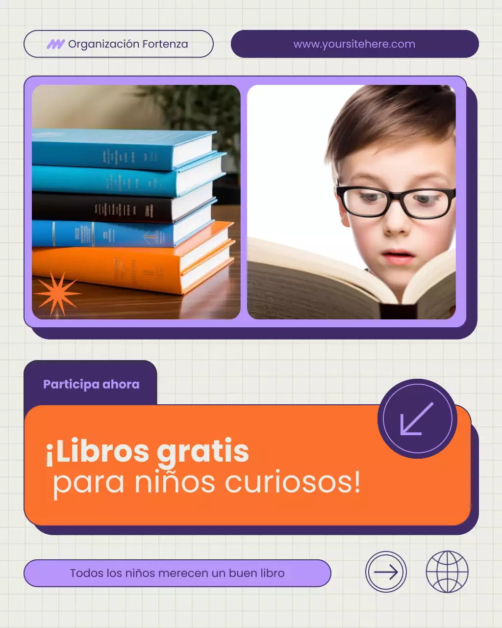 Publicación de Instagram del anuncio del sorteo de libros modernos morados y verdes