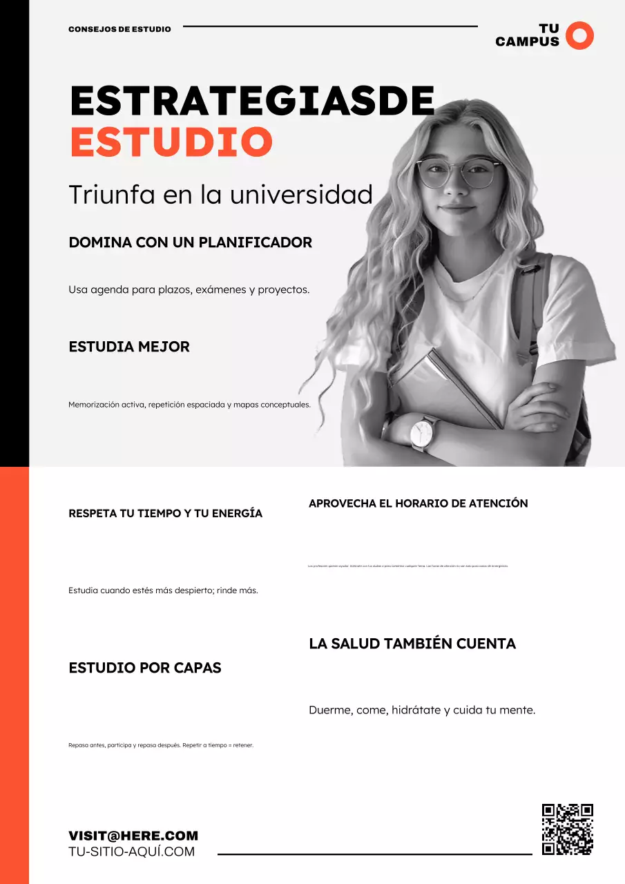 Póster con consejos para estudiar en la universidad