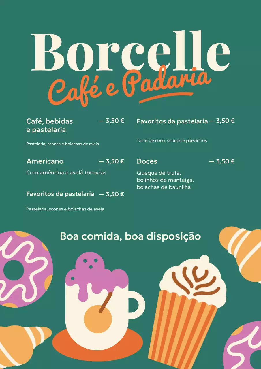 Pôster do cardápio da padaria Teal Retro