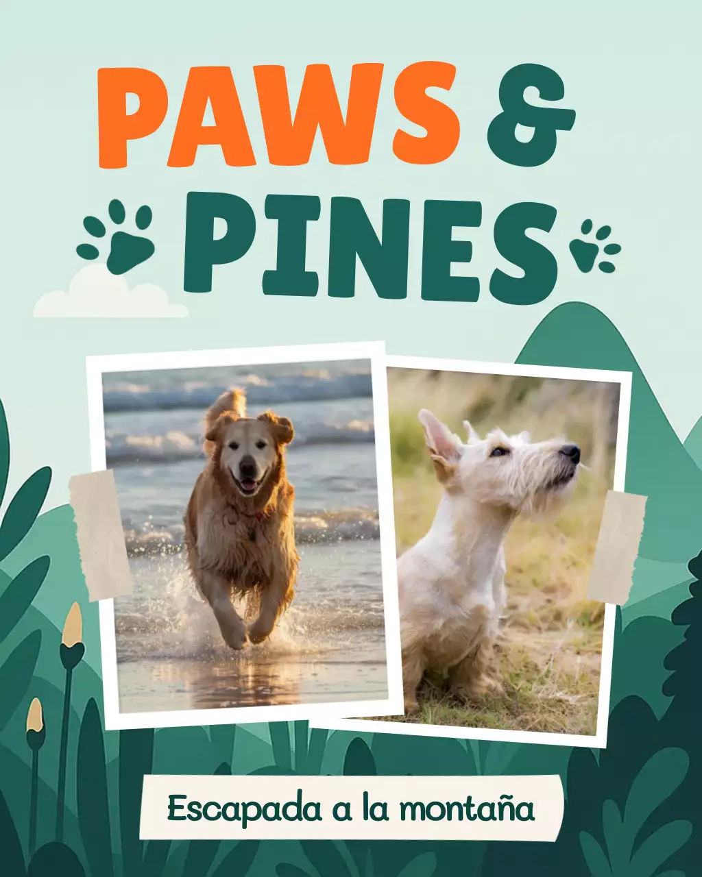 Publicación de Instagram de un anuncio de mascota rústica y verde