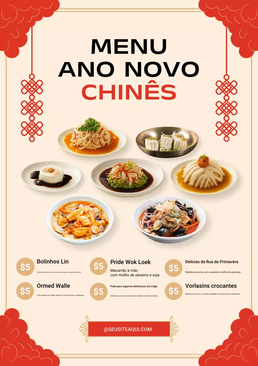 Cartaz vermelho do menu tradicional chinês