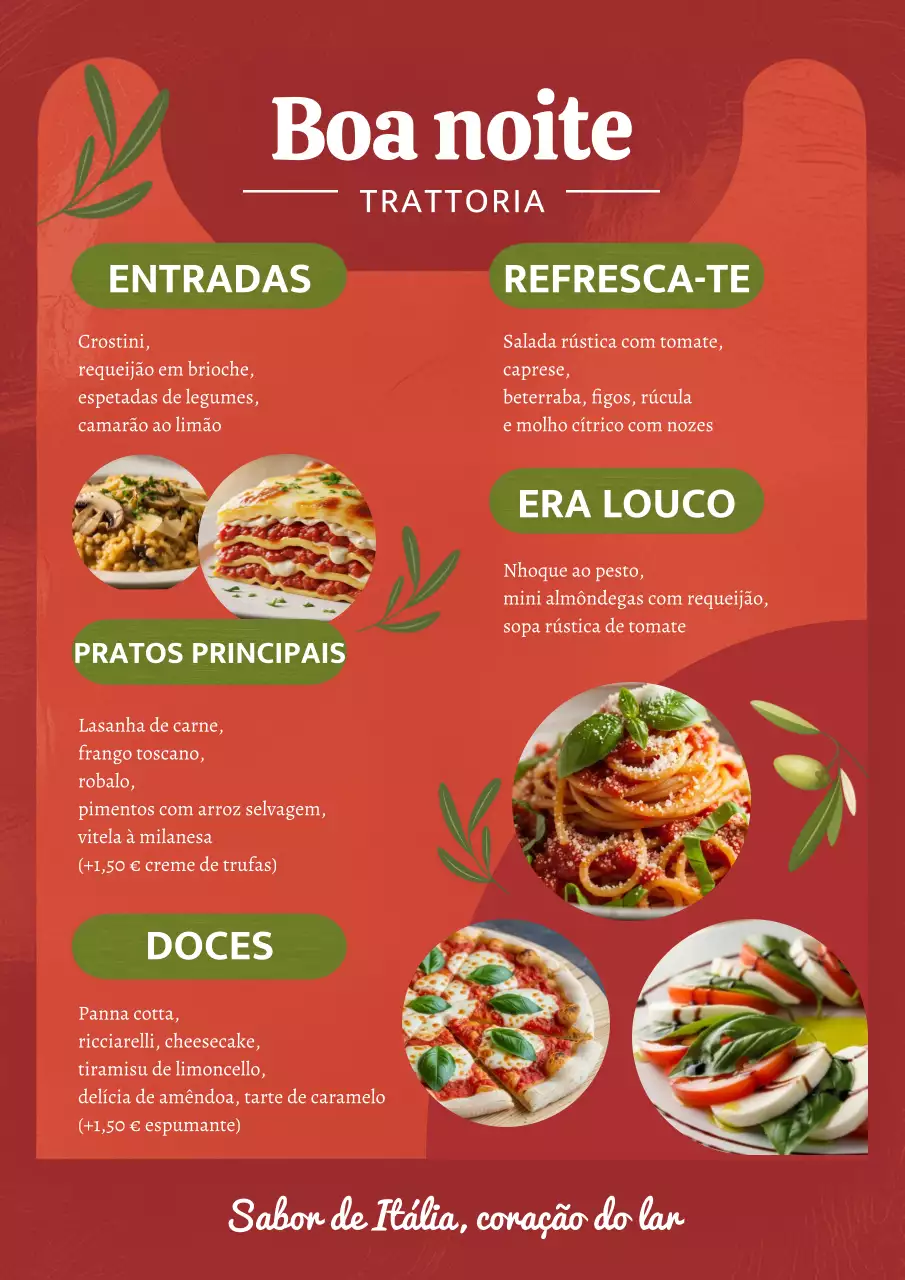 Pôster de cardápio italiano elegante vermelho