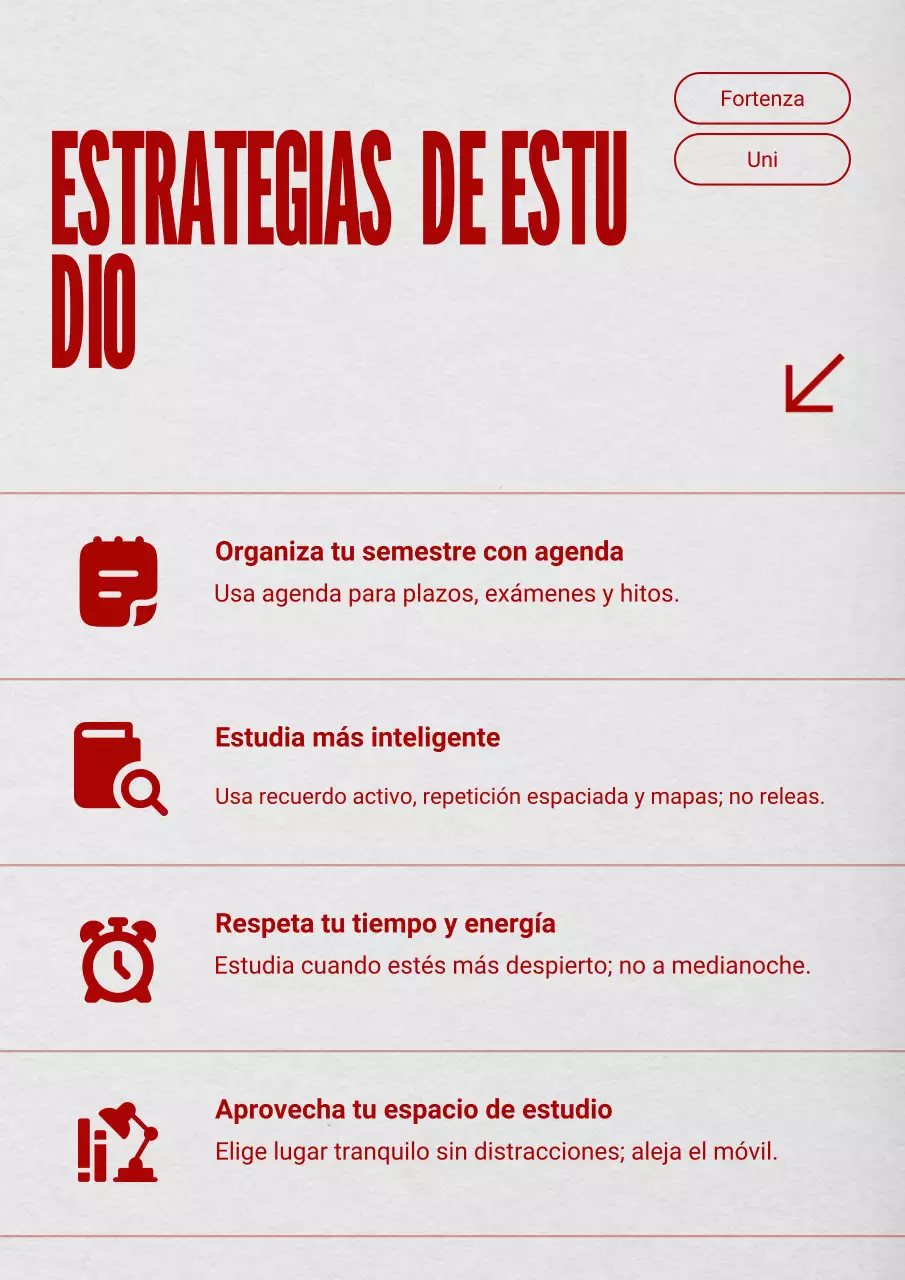 Póster de consejos de estudio de la Universidad Roja y Gris