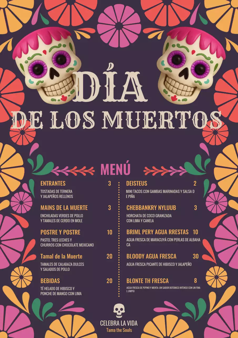 Cartel del menú de la celebración cultural morada