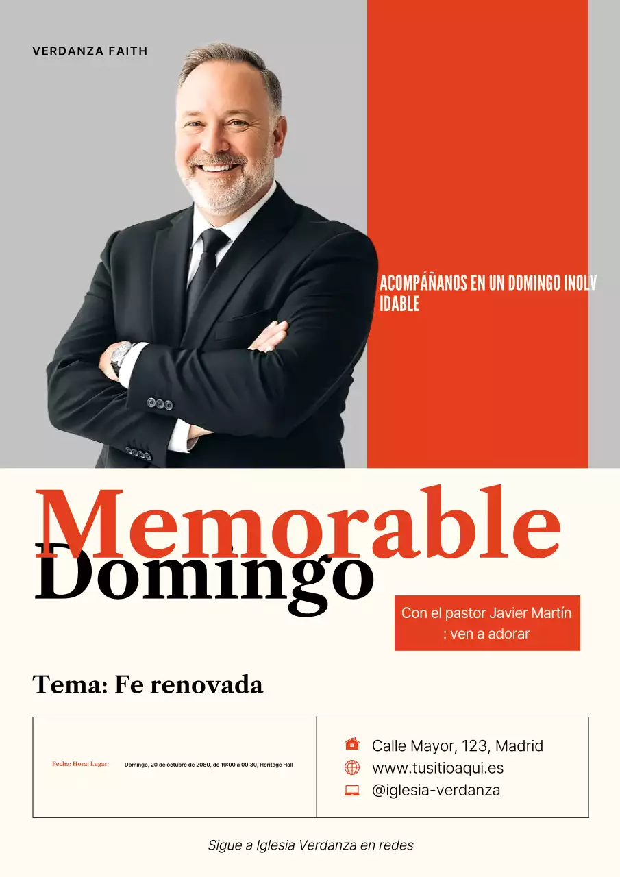 Cartel de anuncio de evento de la Iglesia Moderna Naranja