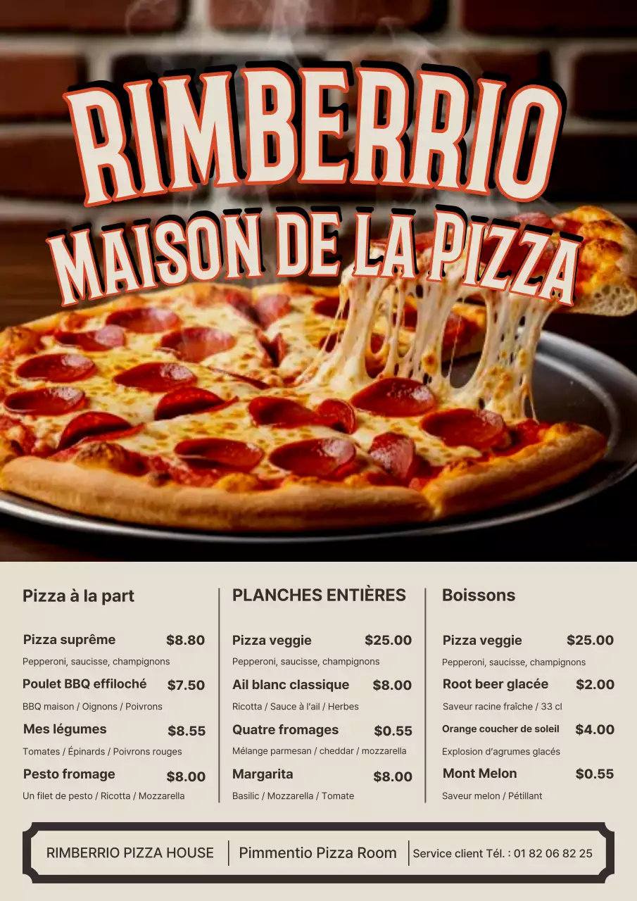 Affiche de menu de pizza rétro orange