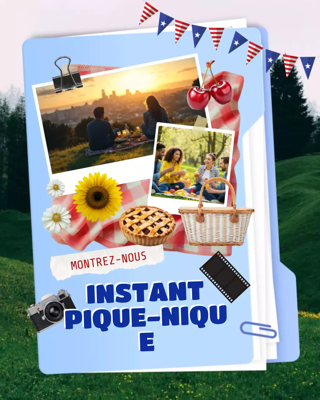 Pique-nique communautaire bleu et beige de la fête du Travail sur Instagram