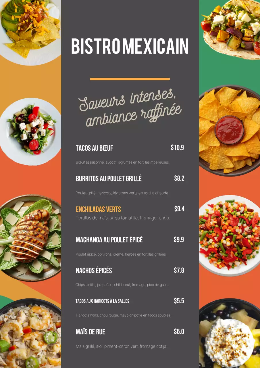 Affiche de conception de menu mexicain moderne orange