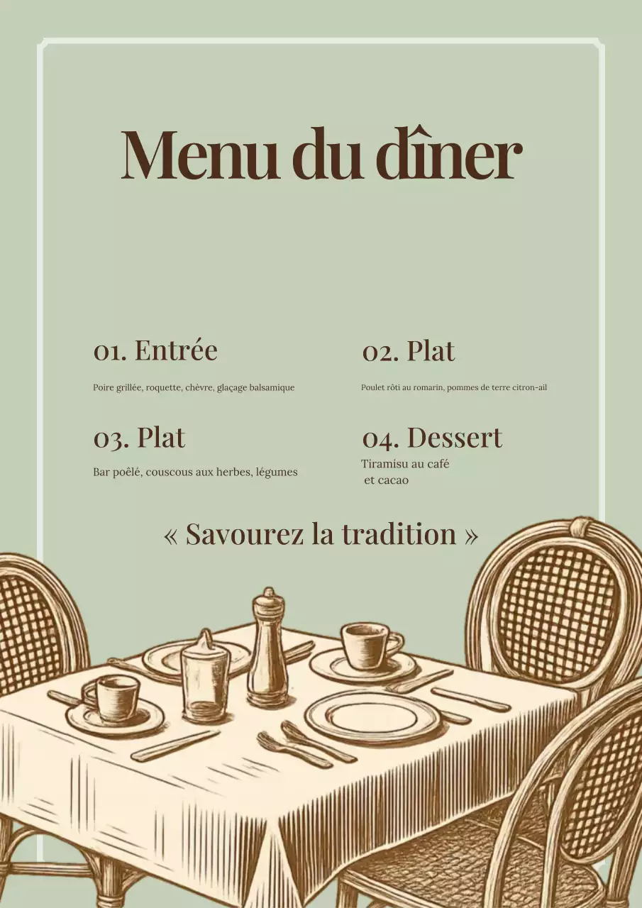 Affiche de menu de dîner vintage beige