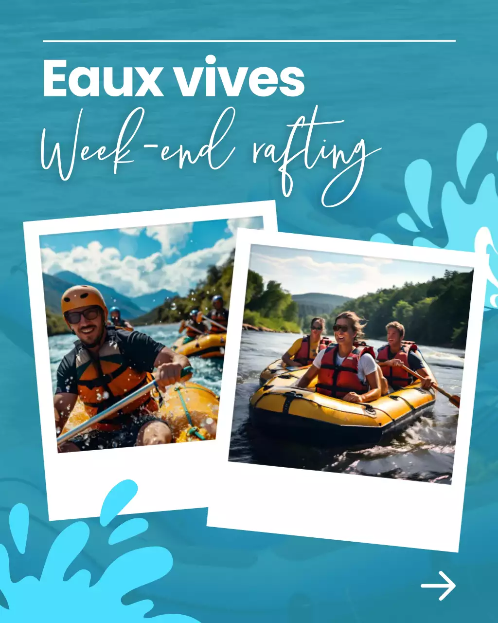 Modèles de conception pour les réseaux sociaux du week-end de rafting Blue White Wayer