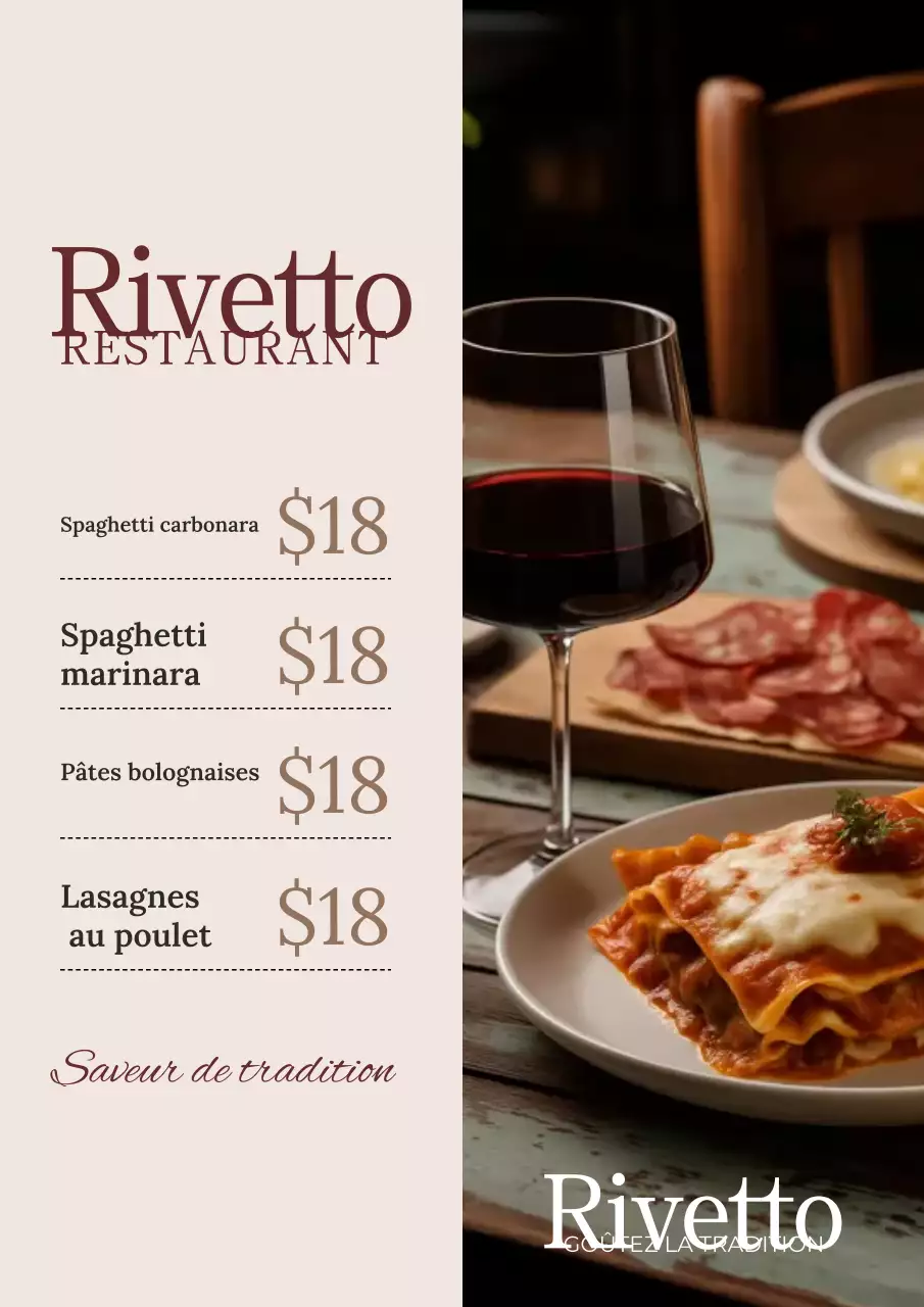 Affiche de menu de restaurant traditionnel beige