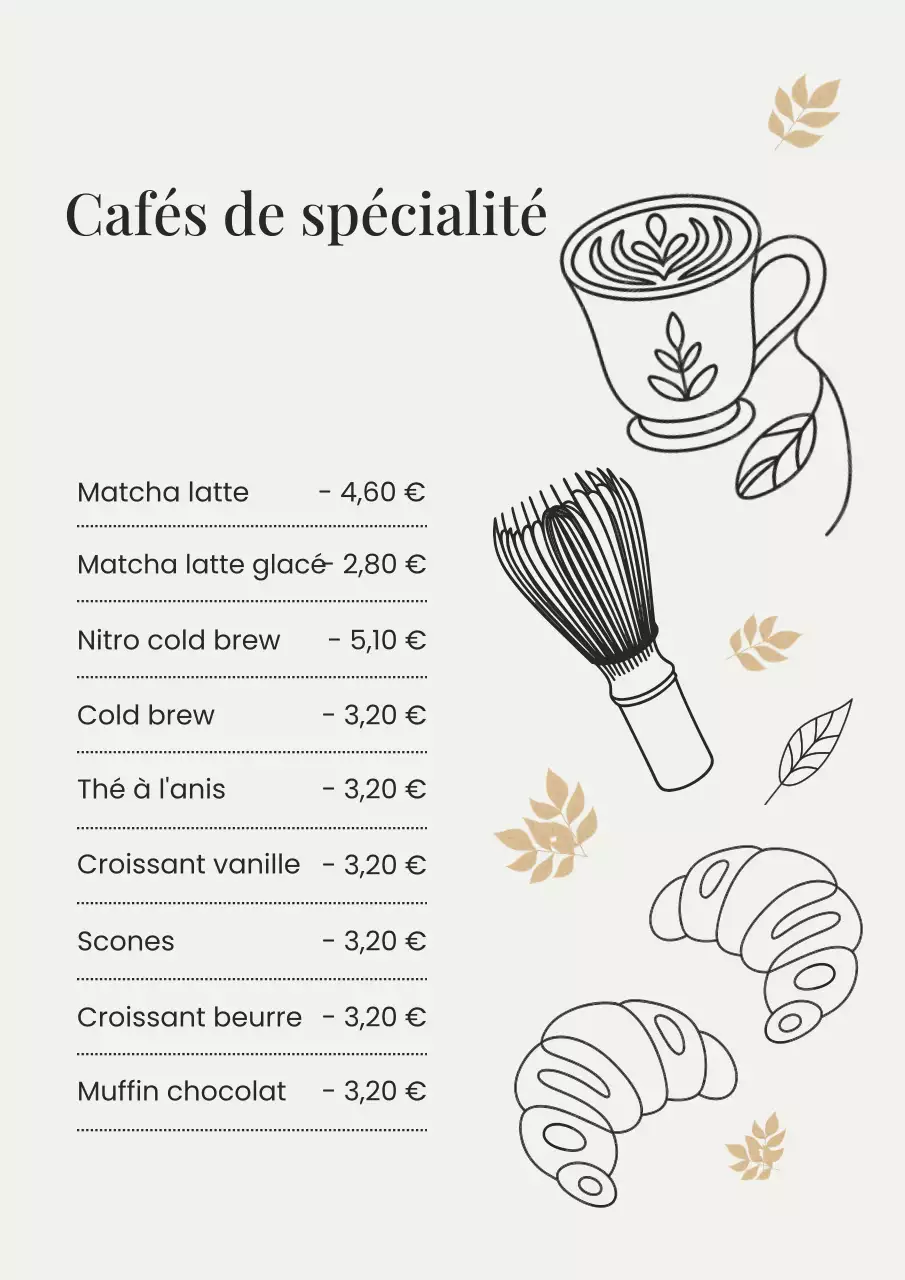 Affiche de menu de café moderne beige