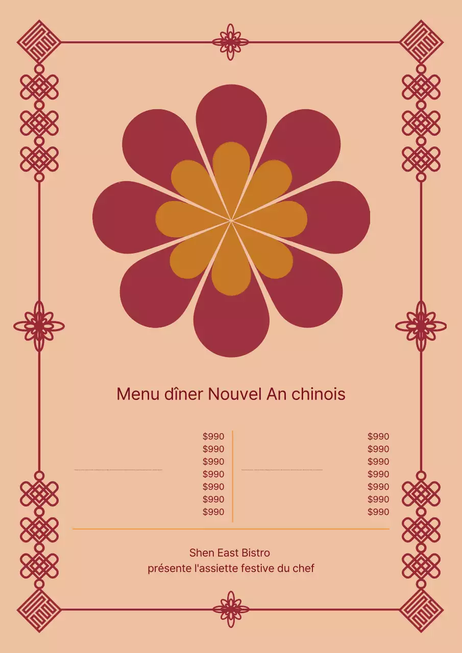 Affiche de menu beige traditionnelle