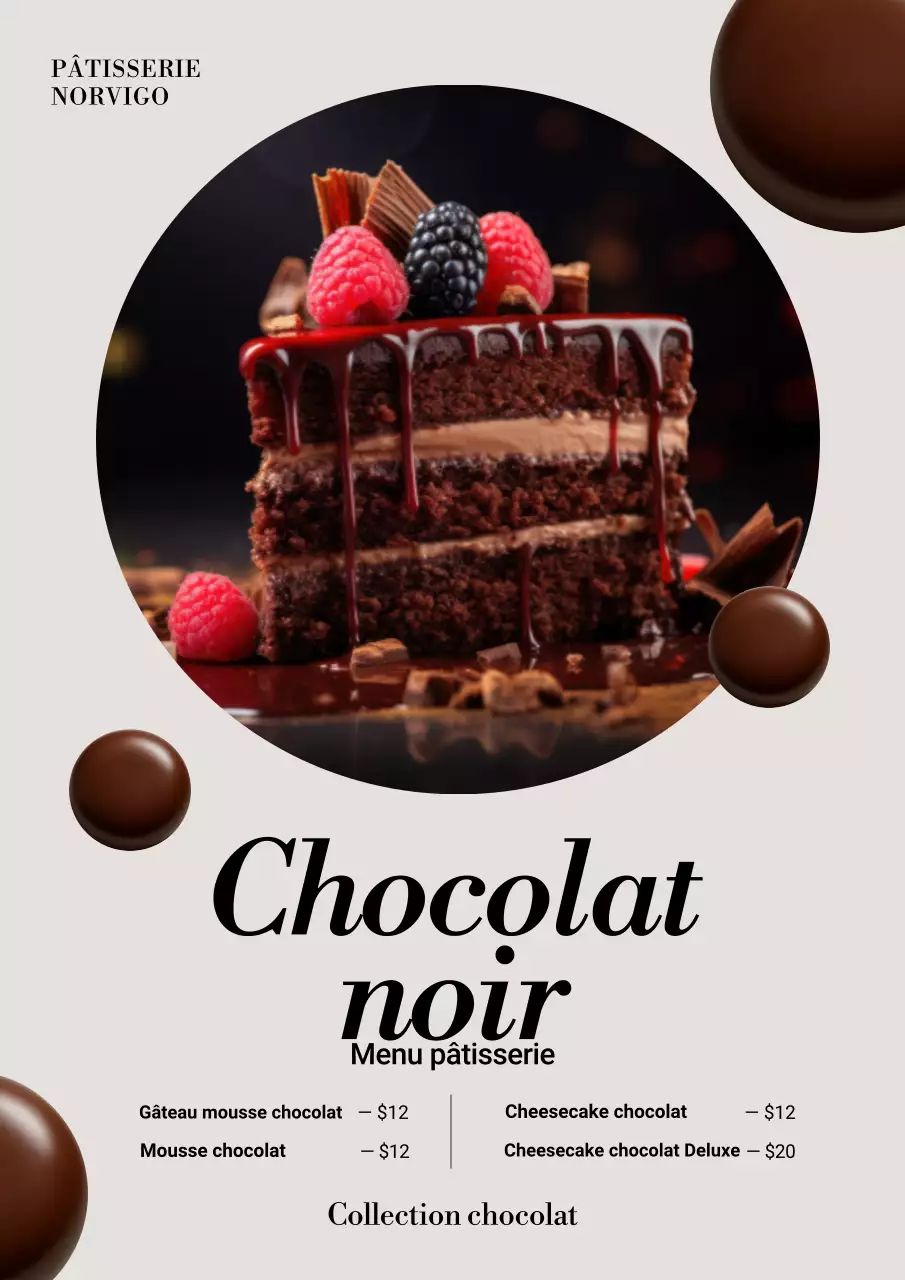 Affiche de menu de desserts élégants marron