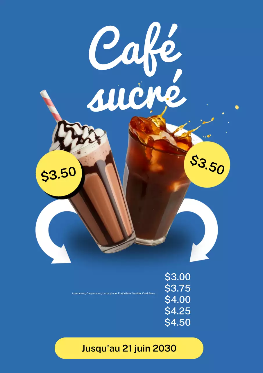 Affiche promotionnelle du café moderne bleu