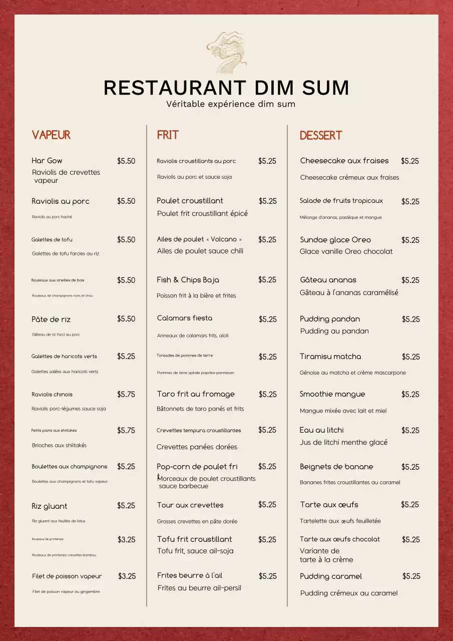 Affiche de menu minimaliste beige