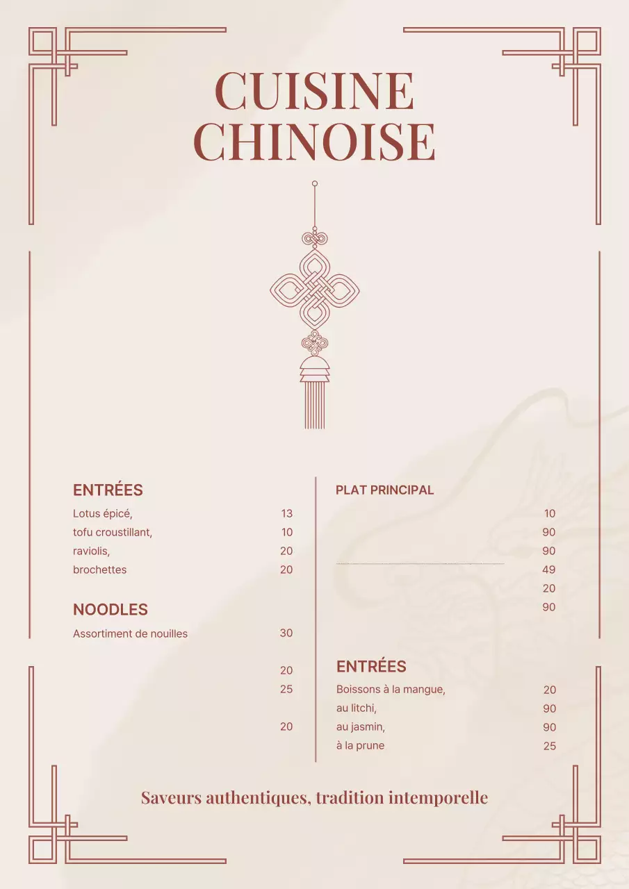 Affiche de menu de restaurant beige élégante