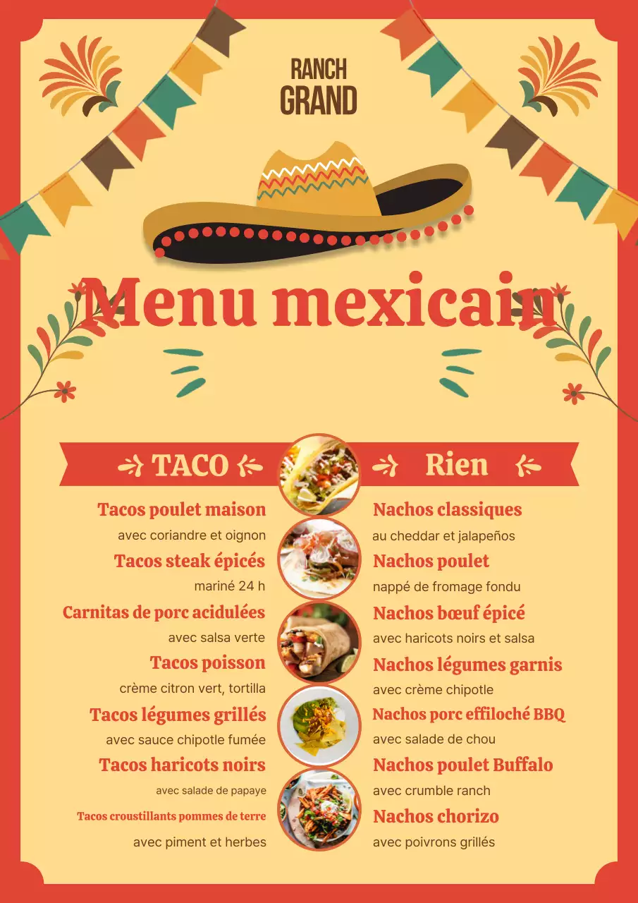 Affiche de conception de menu mexicain traditionnel rouge