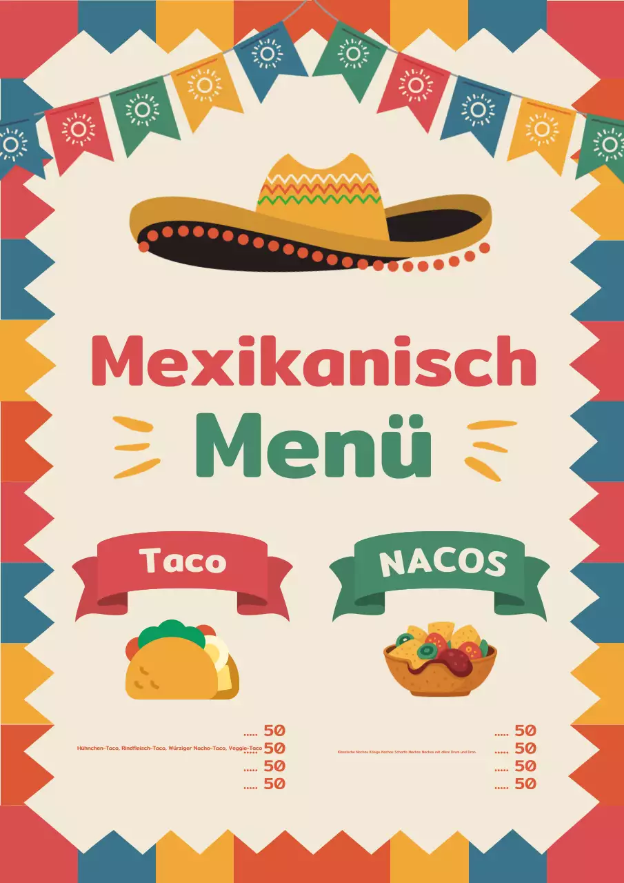 Farbenfrohes traditionelles mexikanisches Menüdesign Poster
