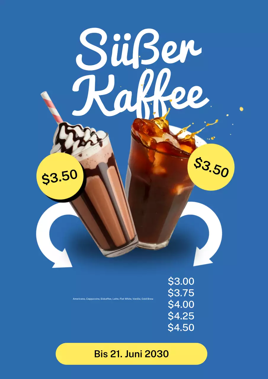 Blaues modernes Kaffee-Werbeplakat