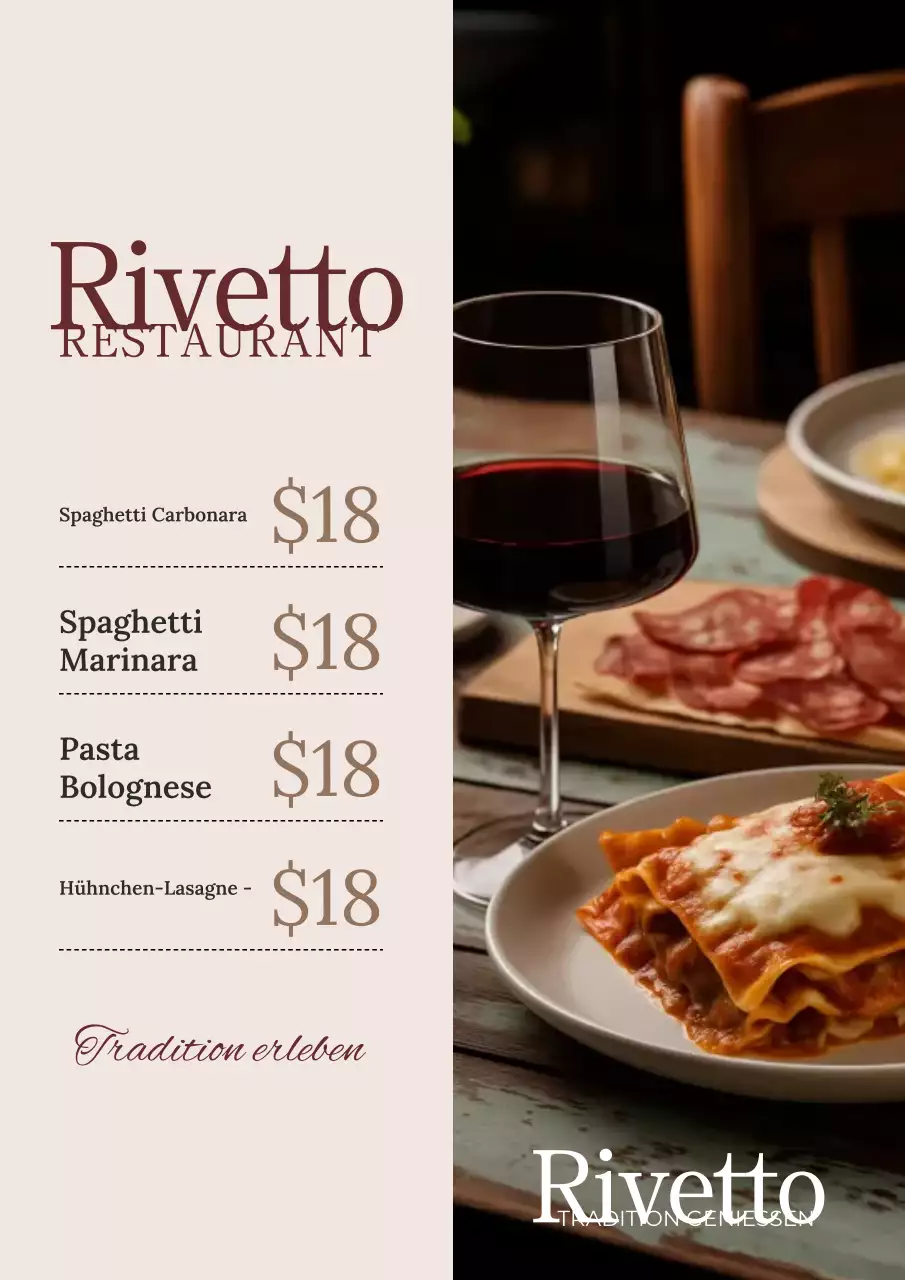 Beiges traditionelles Restaurantmenü-Poster