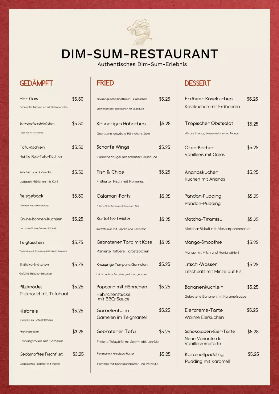 Beiges minimalistisches Speisekarten-Poster