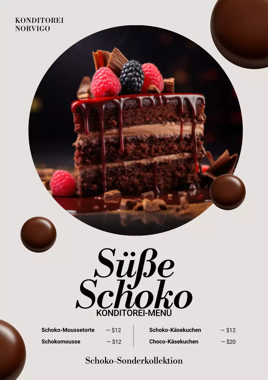 Braunes elegantes Dessertmenü Poster