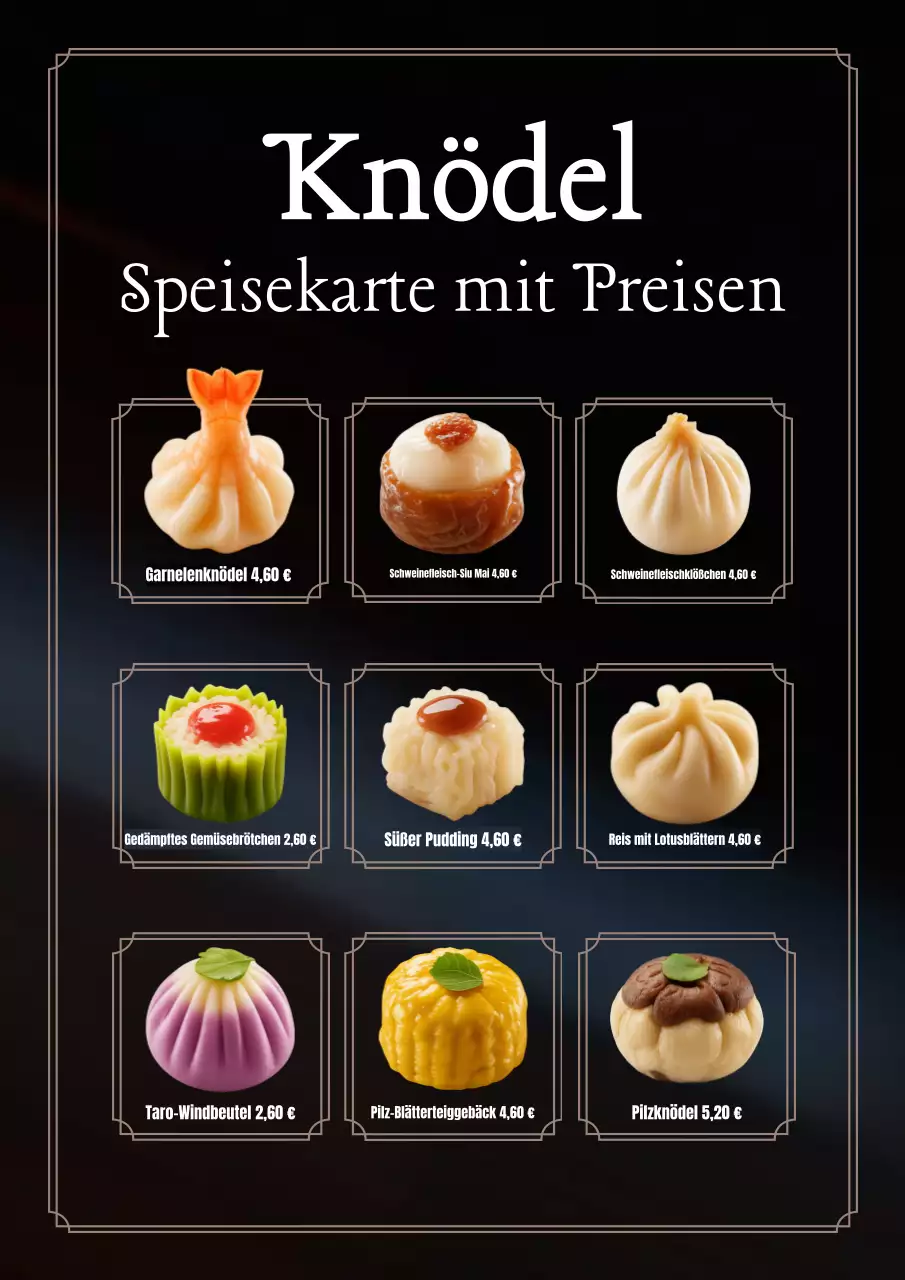 Schwarzes traditionelles Dim Sum-Menü Poster