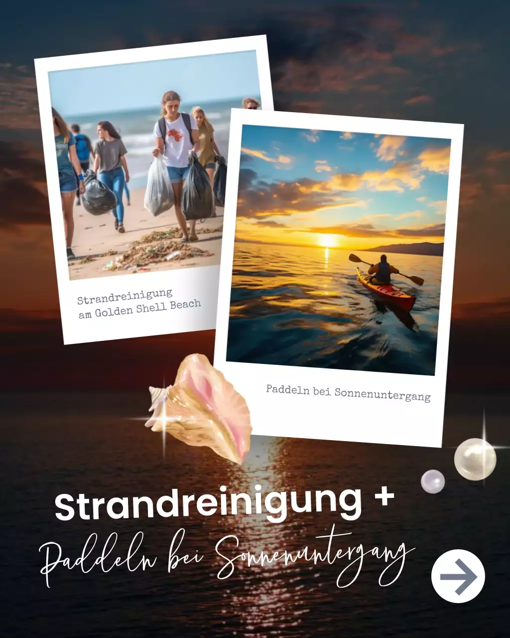 Schwarz-Orange und Weiß Beach Clean Up Sunset Paddle Social Media Vorlage