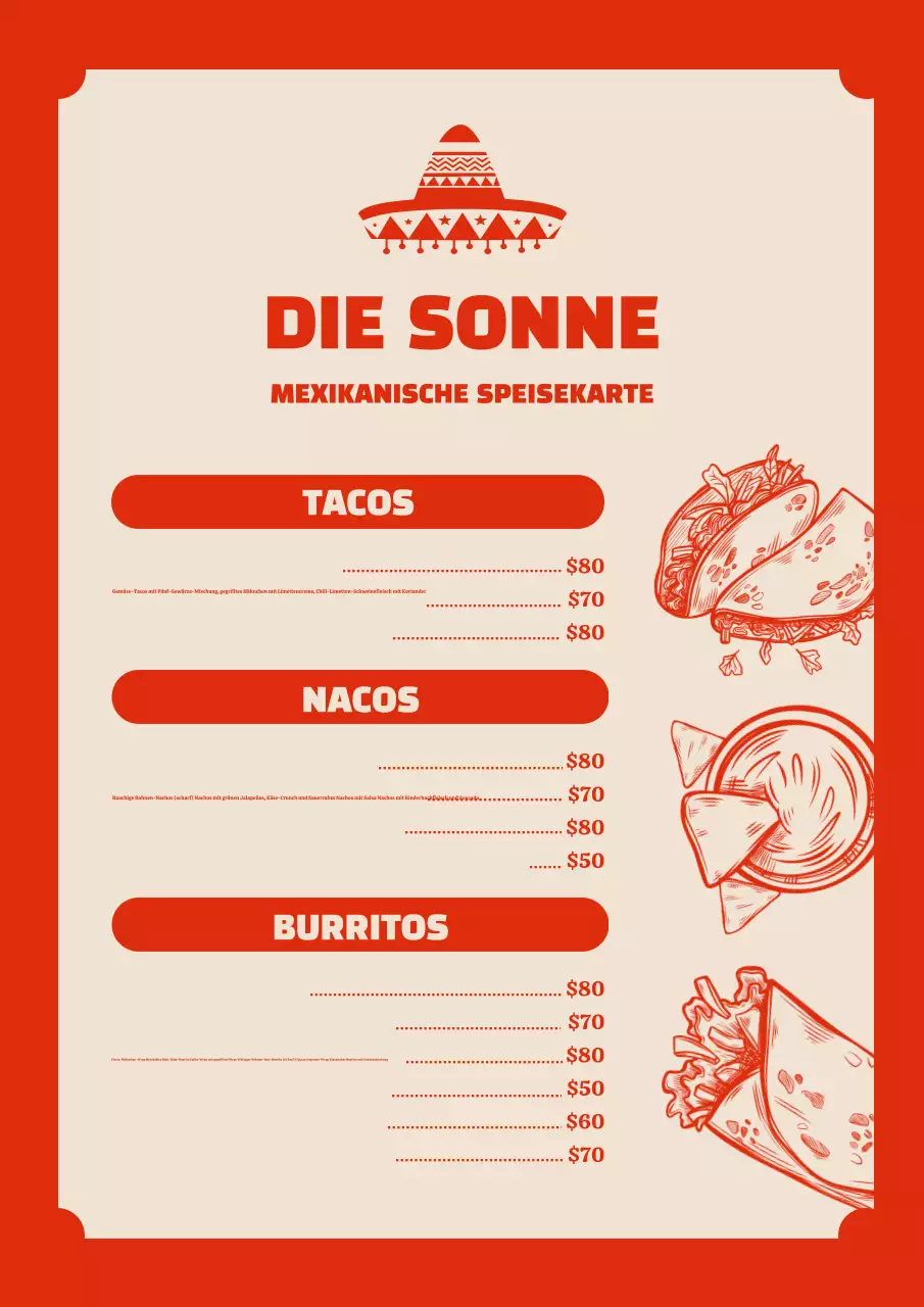 Rotes traditionelles mexikanisches Menüplakat
