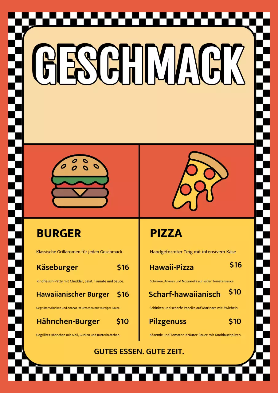 Orangefarbenes Retro-Speisemenü-Poster