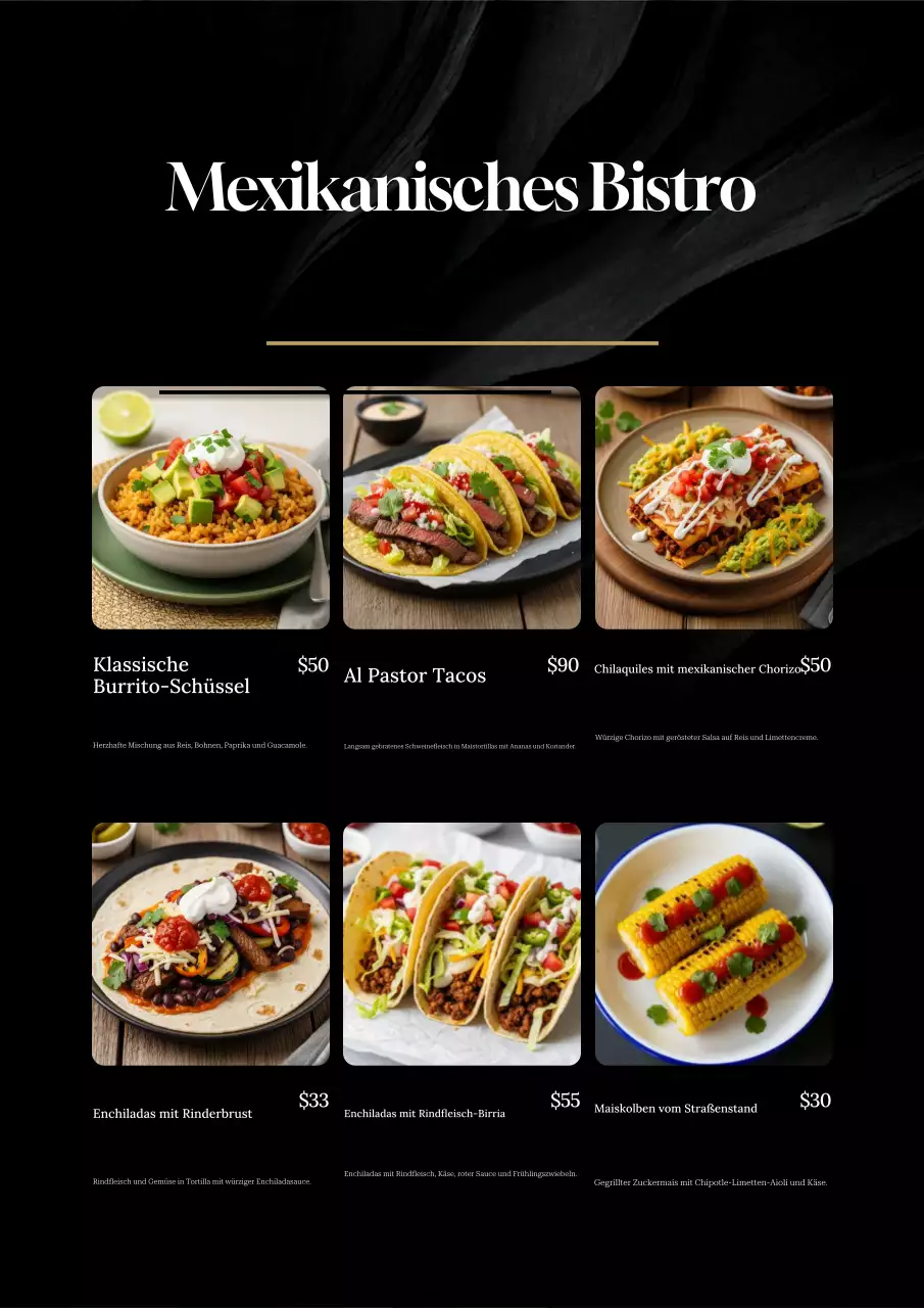 Schwarzes elegantes Speisekartenplakat