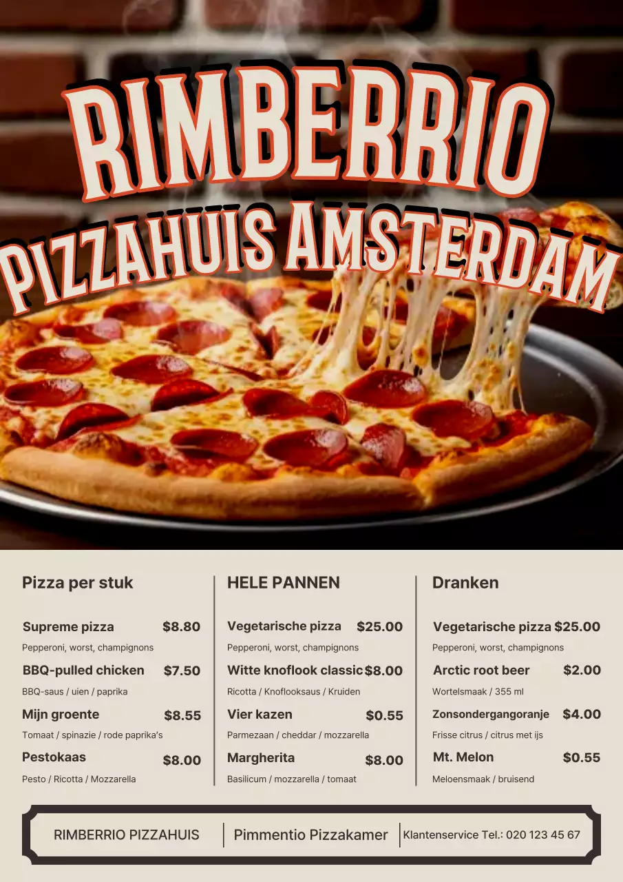 Oranje Retro Pizza Menu Poster