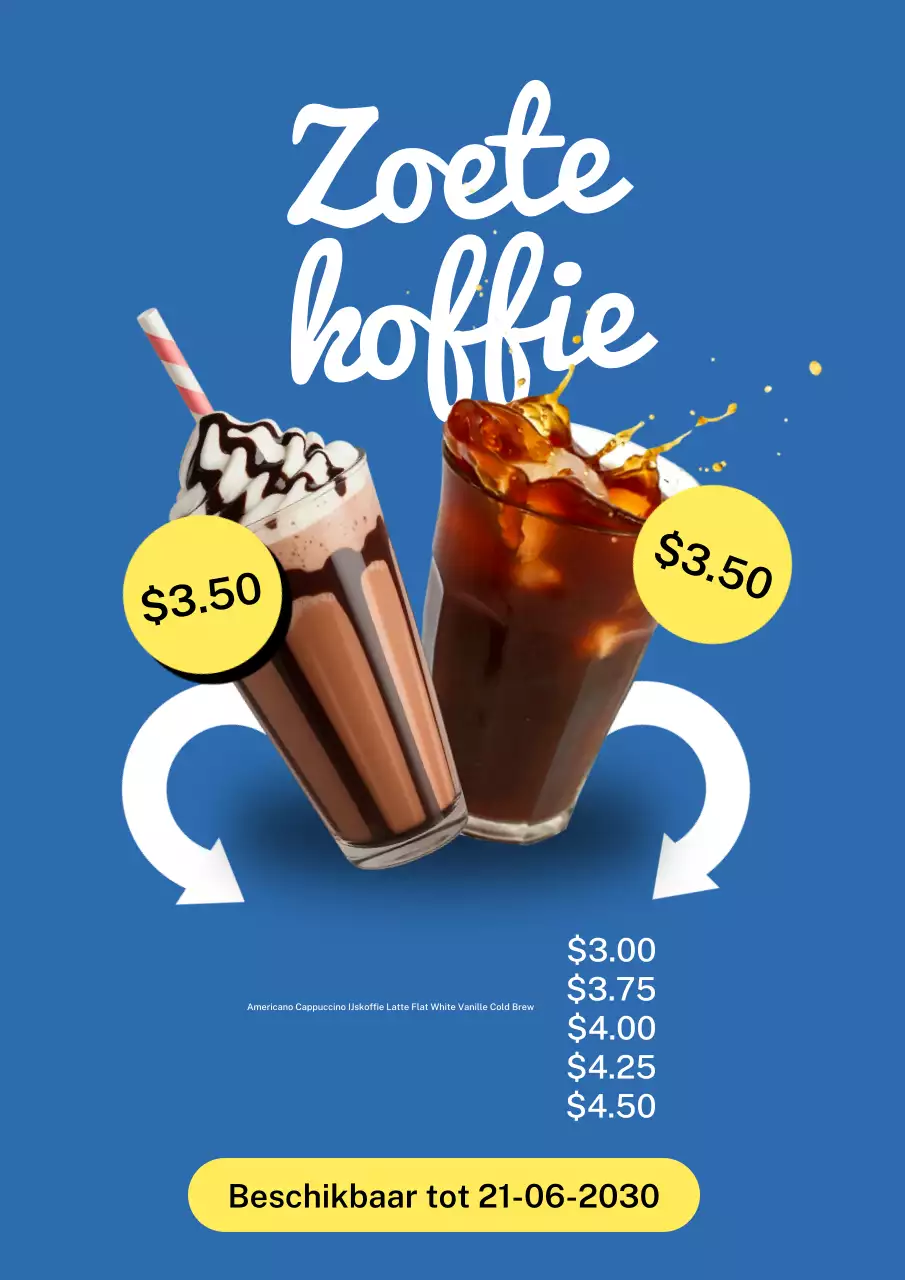 Blauwe moderne koffie promotieposter