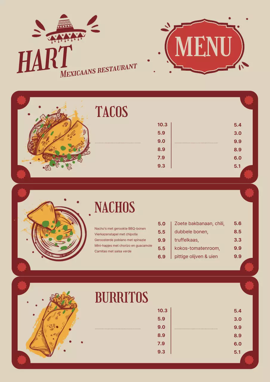 Beige traditioneel Mexicaans menuposter