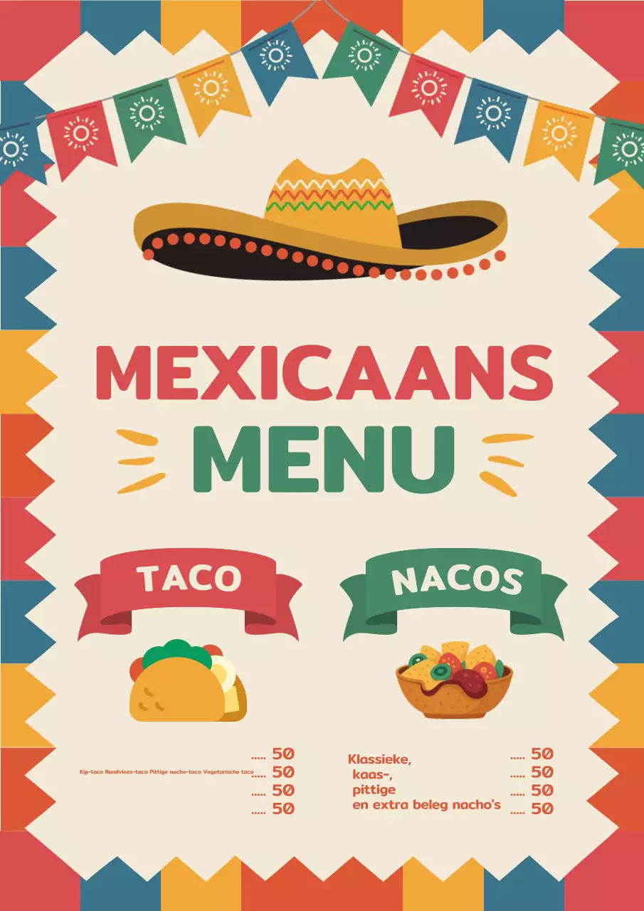 Kleurrijk traditioneel Mexicaans menuontwerpposter