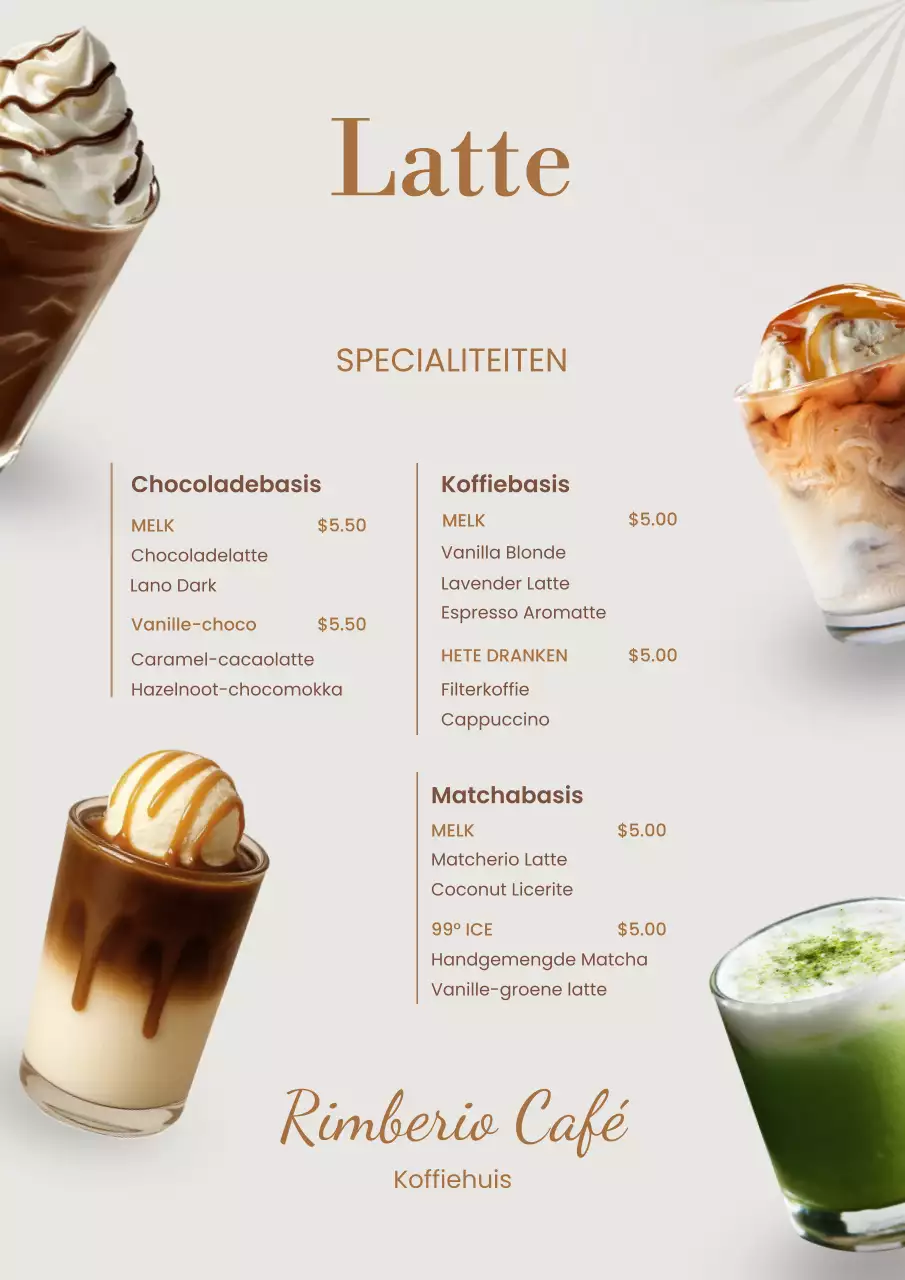 Beige elegante cafémenuposter