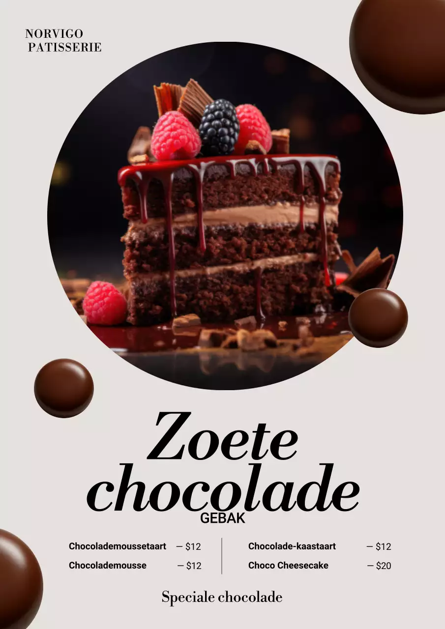 Bruine elegante dessertmenuposter