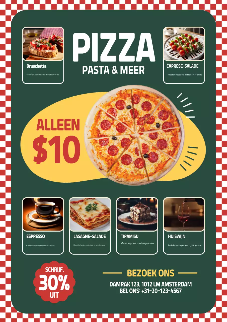 Groene Retro Pizza Promotieposter