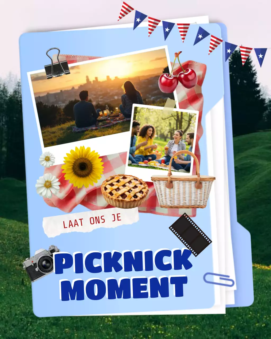 Blauwe en beige Instagram-carrouselpost voor Labor Day Community Picnic