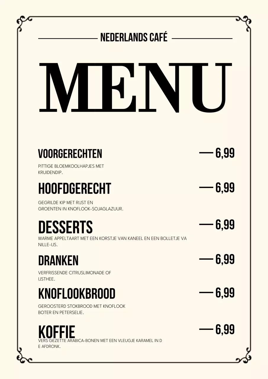 Beige Klassieke Café Menu Poster
