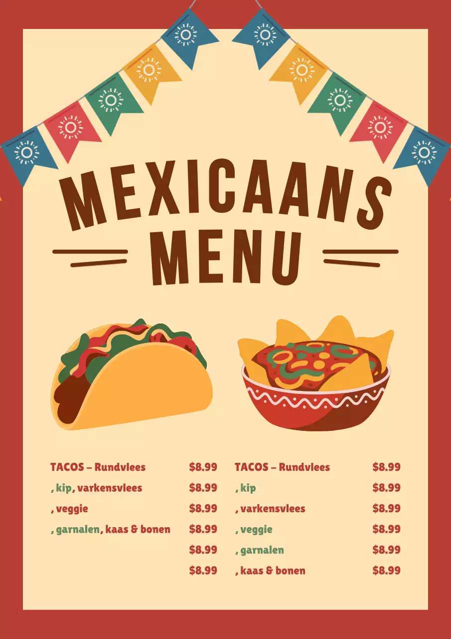 Beige traditionele taco-menuposter