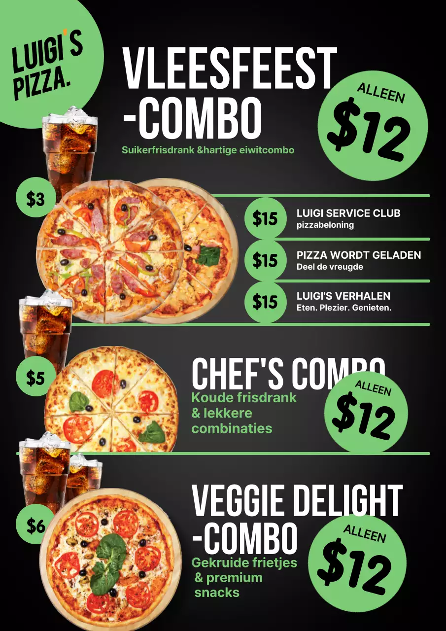 Zwarte moderne pizzamenuposter