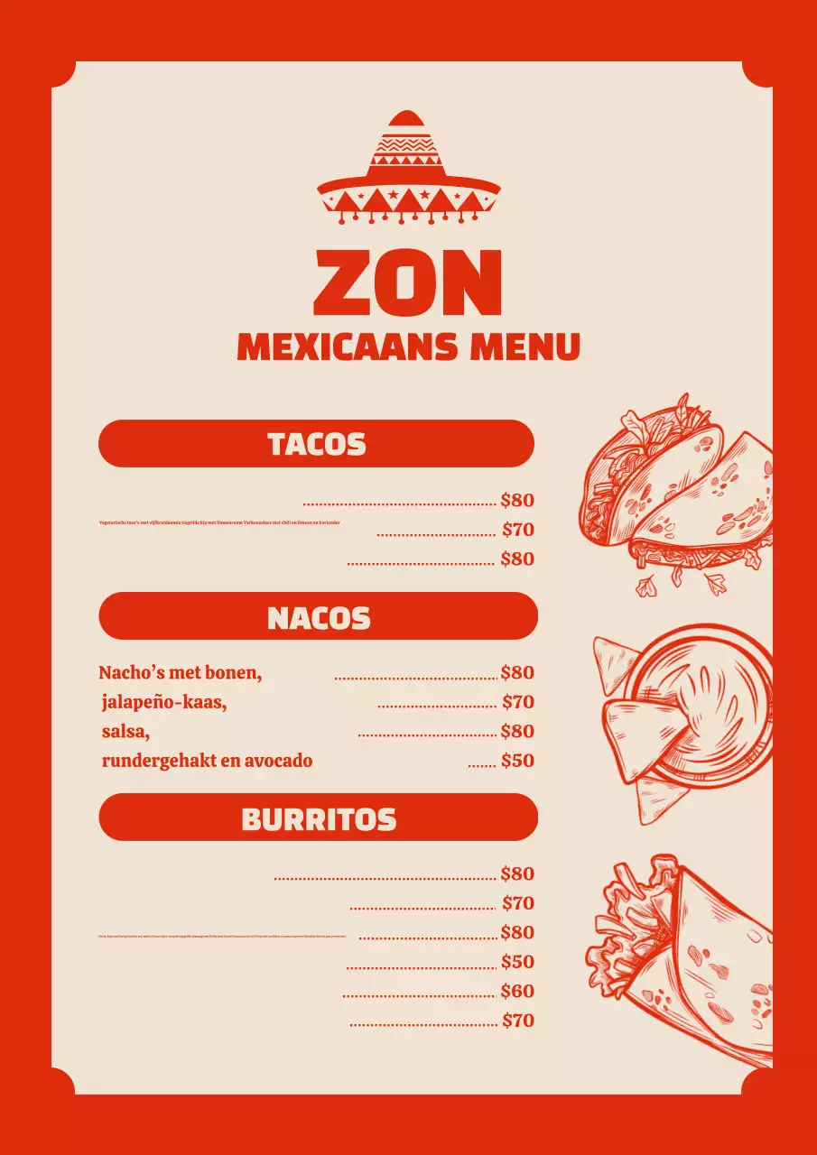 Rode traditionele Mexicaanse menuposter