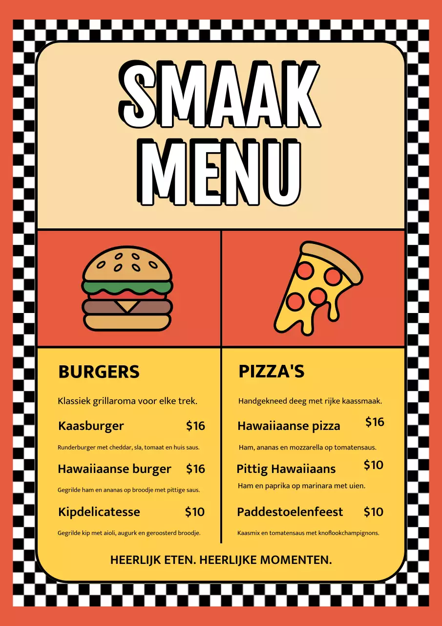 Oranje Retro Voedselmenu Poster