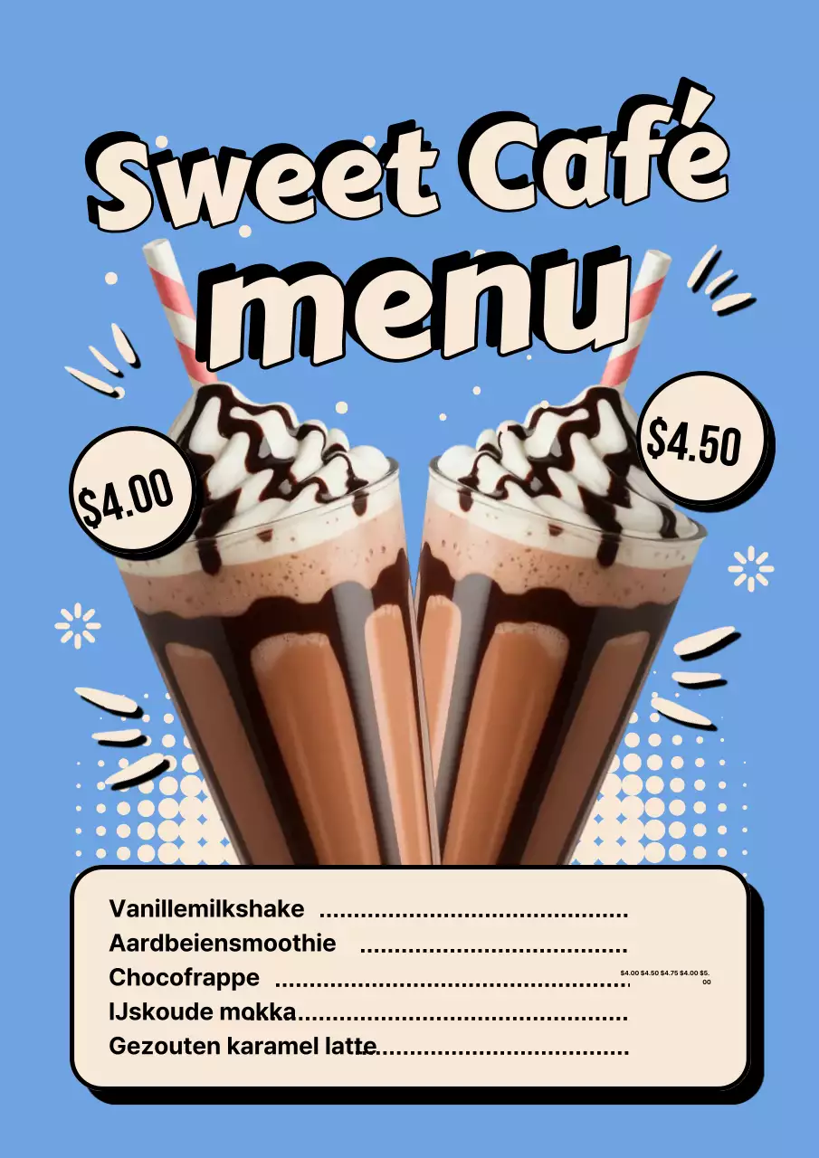 Blauwe Retro Café Menukaart Poster