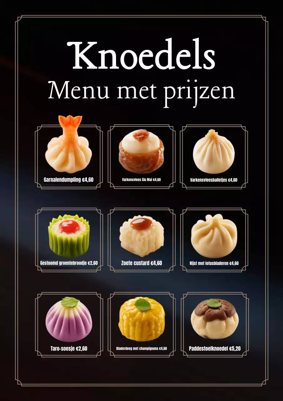 Zwarte traditionele dim sum menuposter