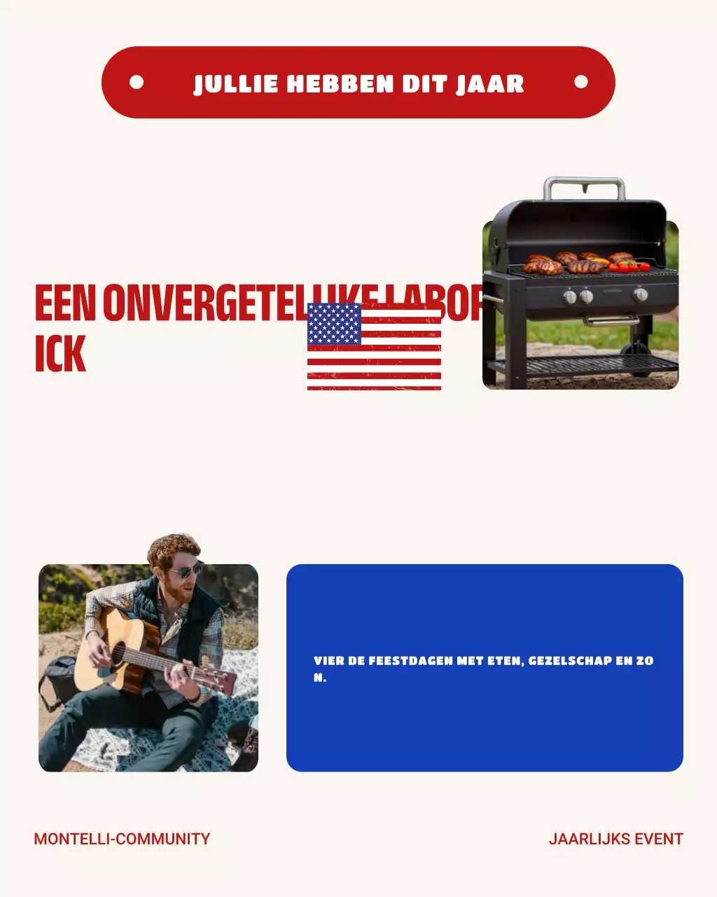 Rood en blauw gewaagde Labor Day Community Picnic Instagram Carrousel Post