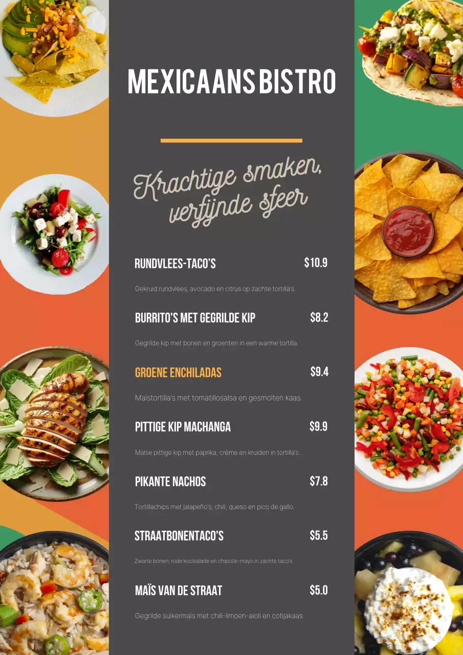Oranje modern Mexicaans menuontwerpposter